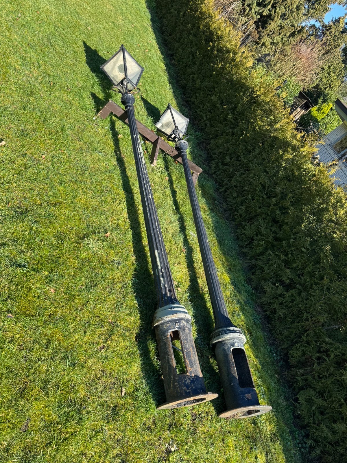 Klassieke gietijzeren lantaarnpaal 4,5 m - 2 stuks, Ophalen, Gebruikt, Staande lamp, Netvoeding