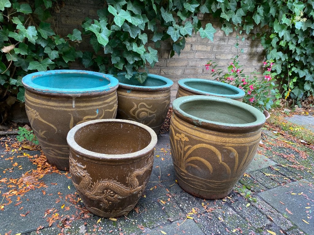 5 grote bloempotten, Ophalen, Gebruikt, 40 cm of meer, Rond