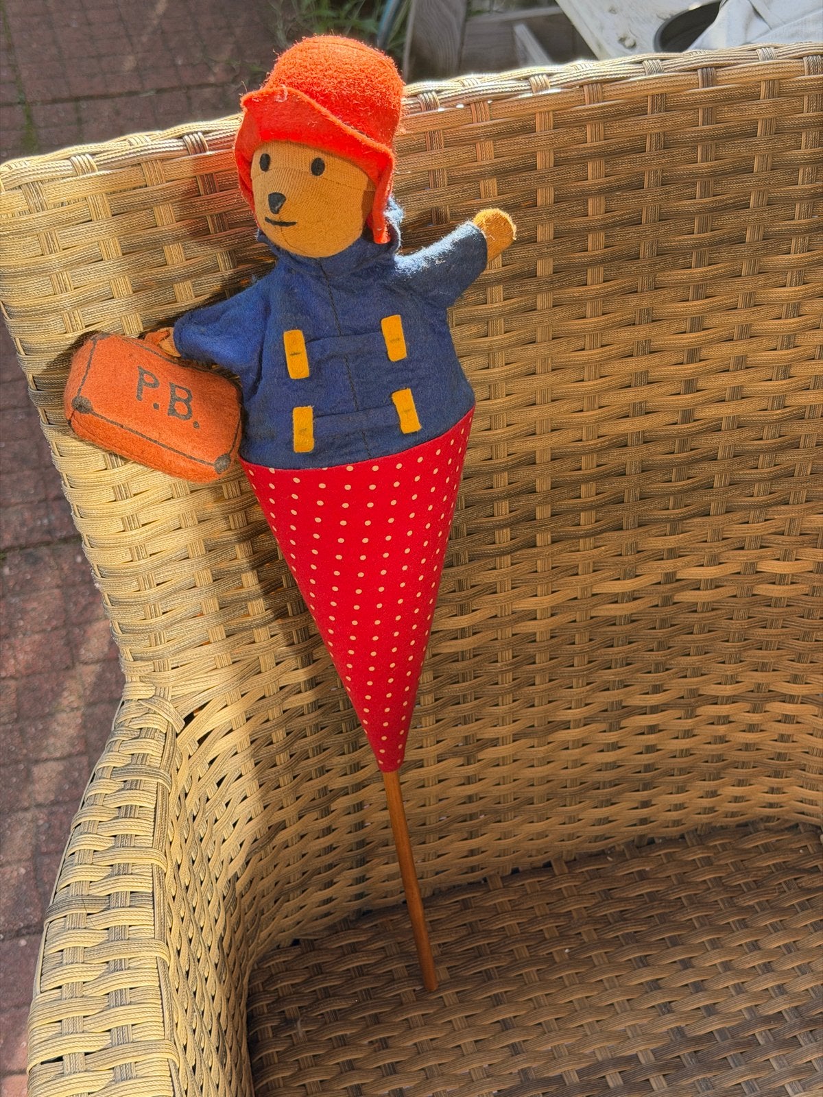 Vintage Paddington Beer knuffel op stok, Gebruikt, Overige merken, Overige karakters, Beer