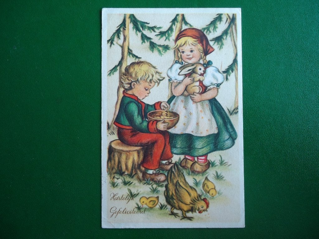 (1001) Kinderkaart: Jongen en meisje / Klein formaat, Verzamelen, Verzenden, 1940 tot 1960, Gelopen, Kinderen