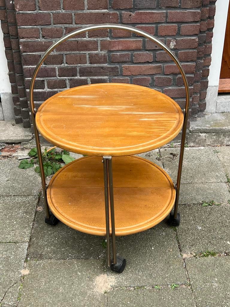 Vintage barcart theewagen art deco messing hout, Verzenden, Gebruikt