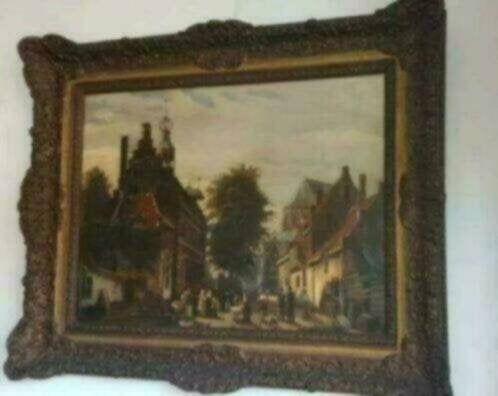 eind 19e eeuws olieverf Naarden Raadhuisstraat v Haerlem, Antiek en Kunst, Ophalen