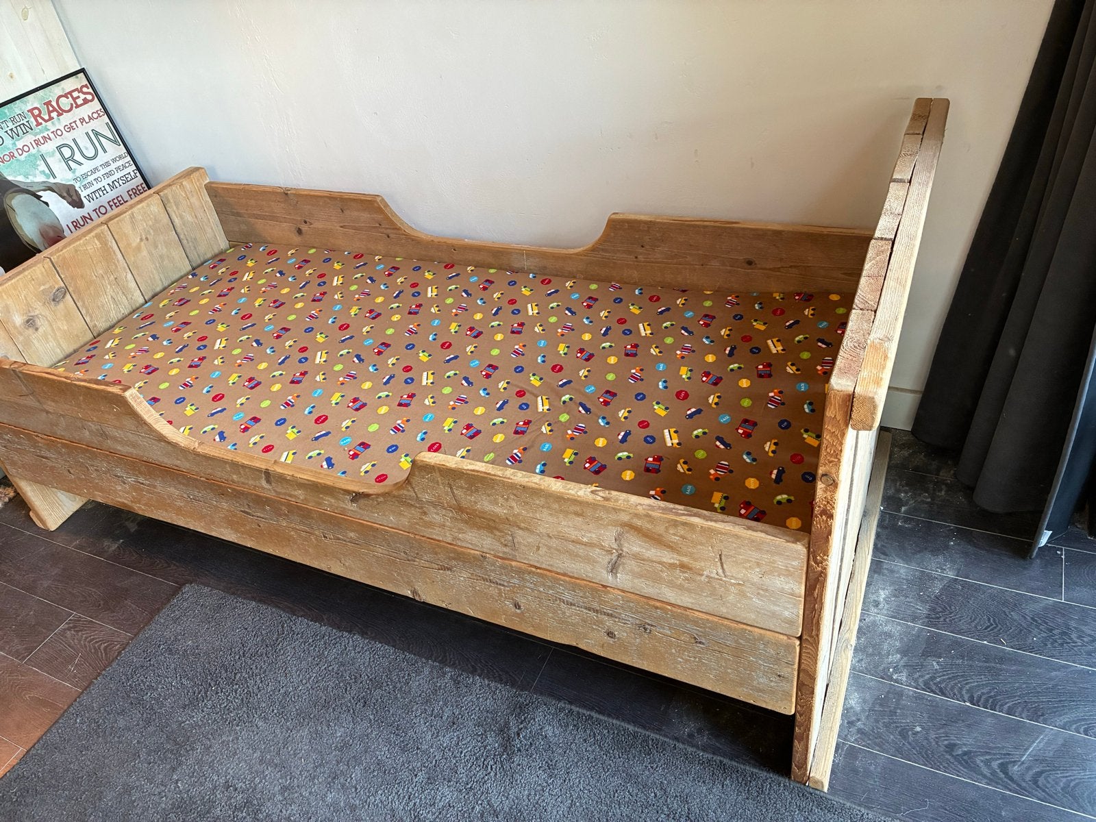 Steigerhouten bed 90x200 met lattenbodem en matras, Ophalen, Gebruikt, 90 cm, Eenpersoons