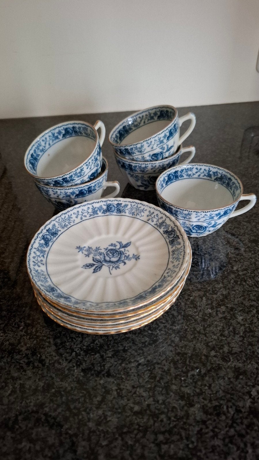 Antieke Japanse theekopjes en schotels, blauw-wit, Ophalen of Verzenden