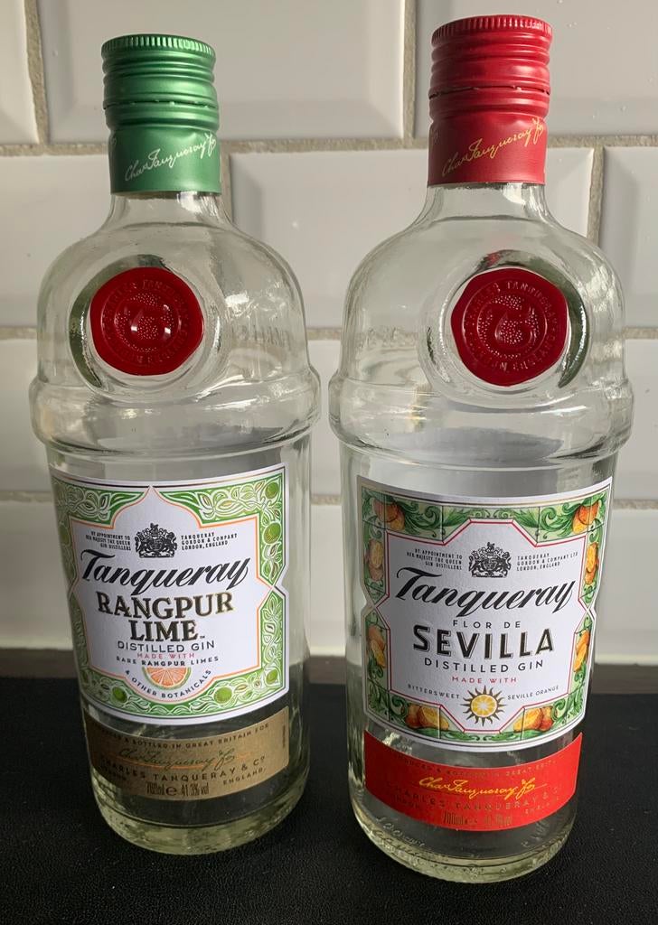 2 Tanqueray Gin Flessen (Rangpur Lime & Flor de Sevilla), Ophalen of Verzenden, Zo goed als nieuw