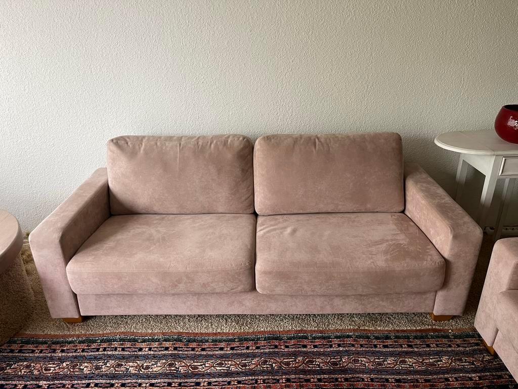 Oud roze alcantara bank – stijlvol & comfortabel (2-zits), Ophalen, Gebruikt, 150 tot 200 cm, 75 tot 100 cm