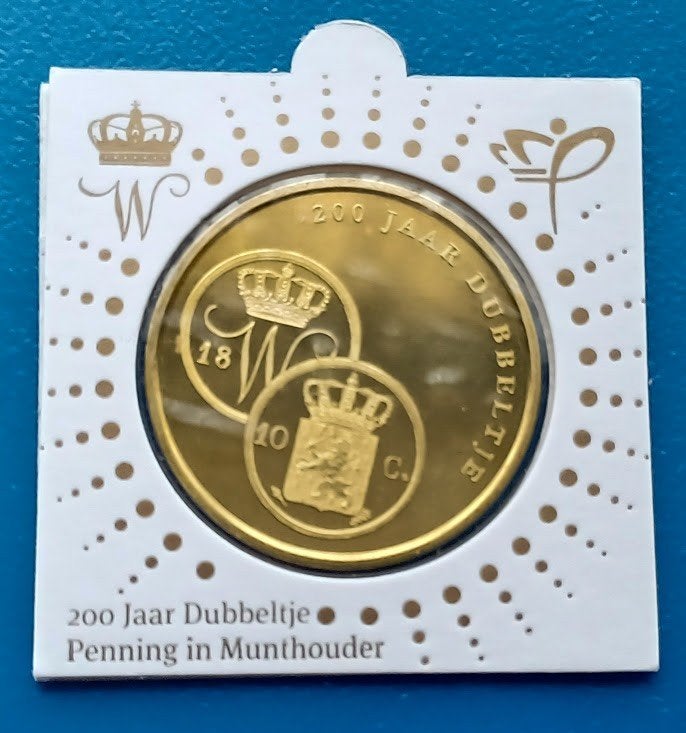 Penning ‘200 jaar Dubbeltje’ in munthouder - 2018, Ophalen of Verzenden, Overige materialen, Nederland
