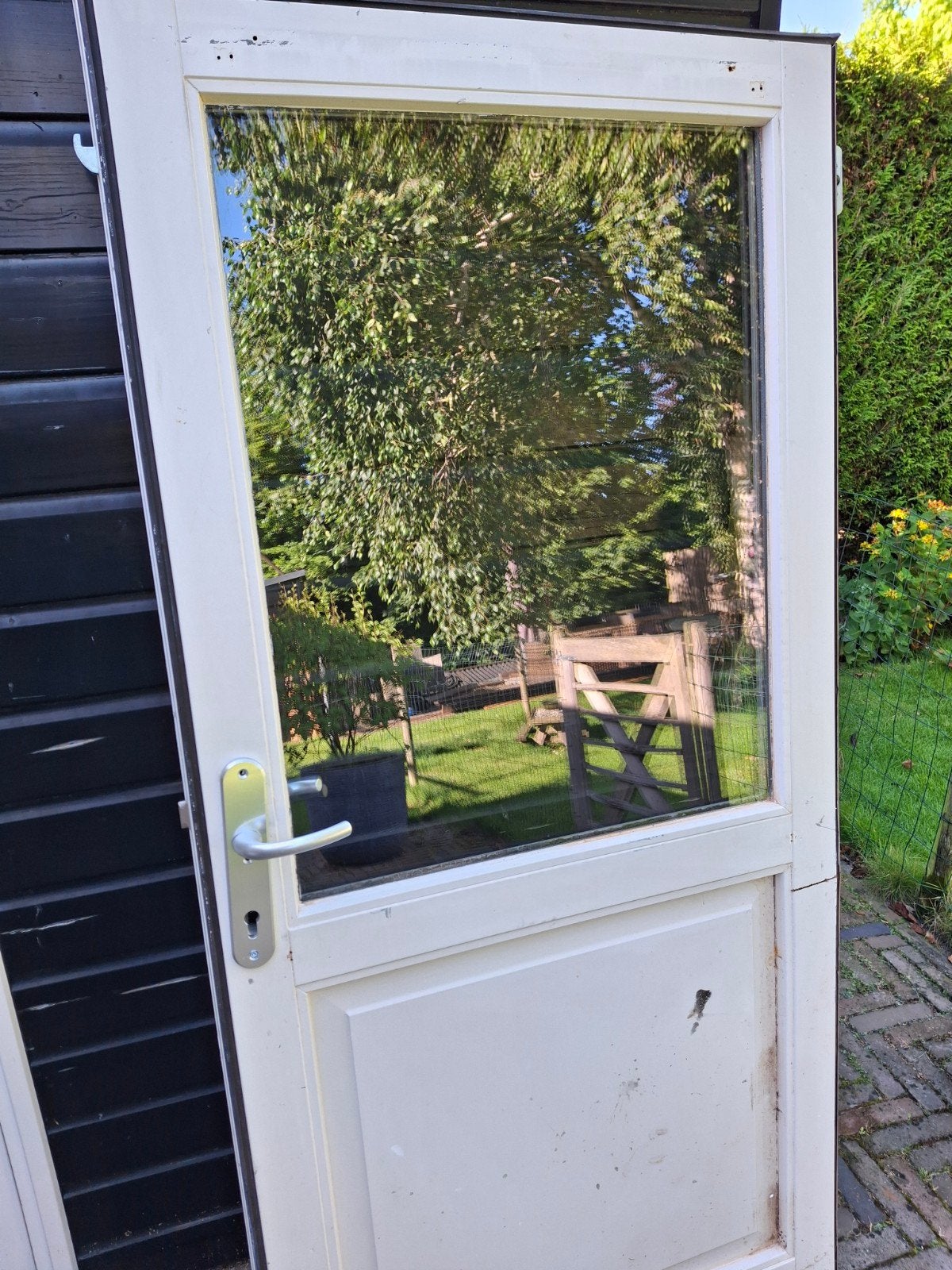 Achterdeur.schuurdeur.verandadeur., Ophalen, 120 cm of meer, 200 tot 215 cm, Glas