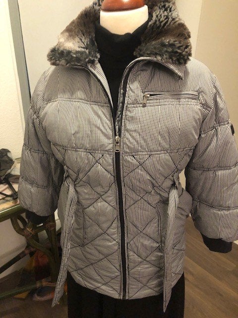 MC Gregor blauw ruiten winterjas met bont 176, Gebruikt, McGregor, Jas, Verzenden