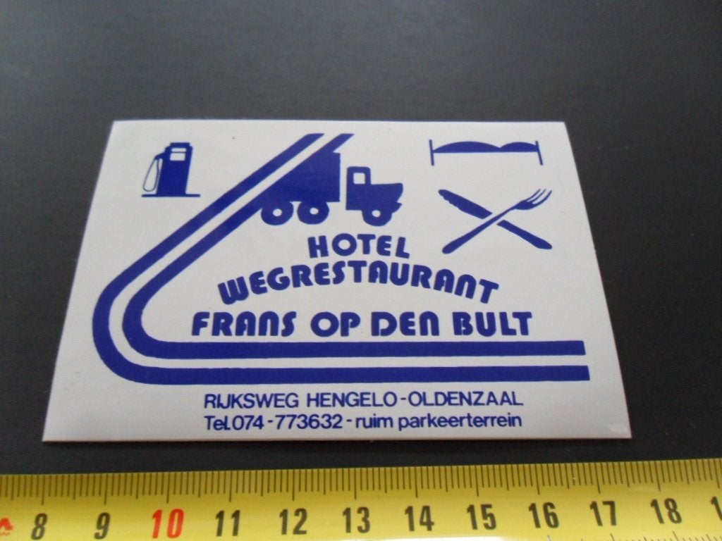 sticker hotel wegrestaurant FRANS OP DEN BULT hengelo / old*, Ophalen of Verzenden, Zo goed als nieuw