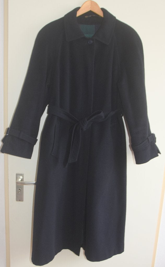 Klassieke wollen donkerblauwe lange jas collegejas mantel 44, Verzenden, Gedragen, Maat 42/44 (L), Blauw