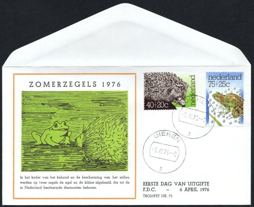 Zomerzegels 1976 - egel / kikker, Postzegels en Munten, Brieven en Enveloppen | Nederland, Verzenden, Envelop