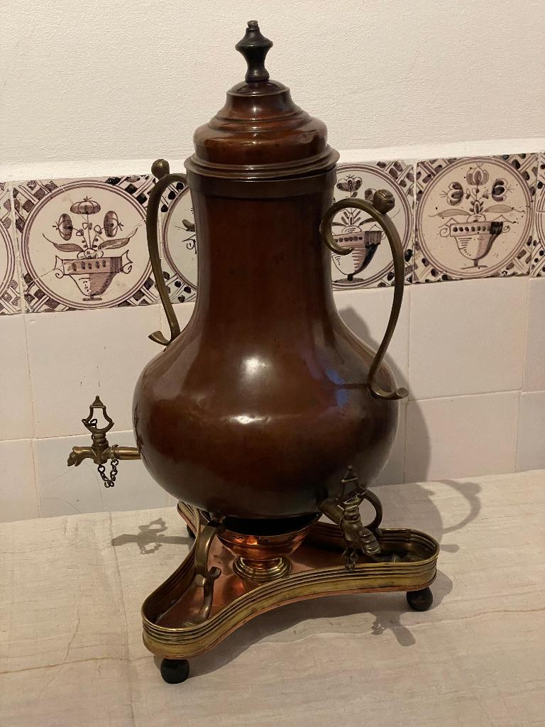 GROTE gebruneerde kraankan kraantjeskan koffiekraankan, Antiek en Kunst, Ophalen