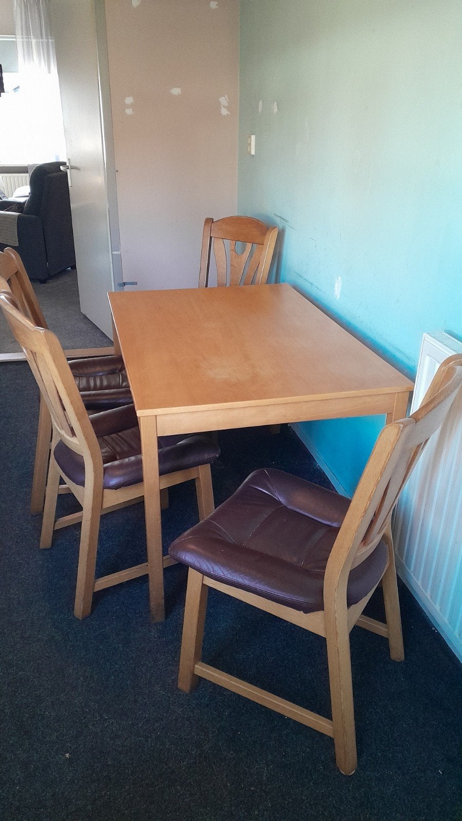 4 stoelen en tafel, Ophalen, Gebruikt, Blank eiken, 4 tot 6 stoelen