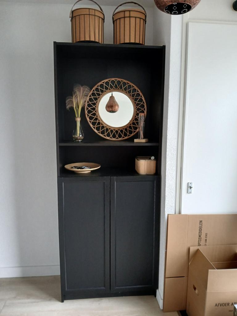 Zwarte Kast met Deuren en Open Vakken - Multifunctioneel, Ophalen, Modern, praktisch, 50 tot 100 cm, 150 tot 200 cm