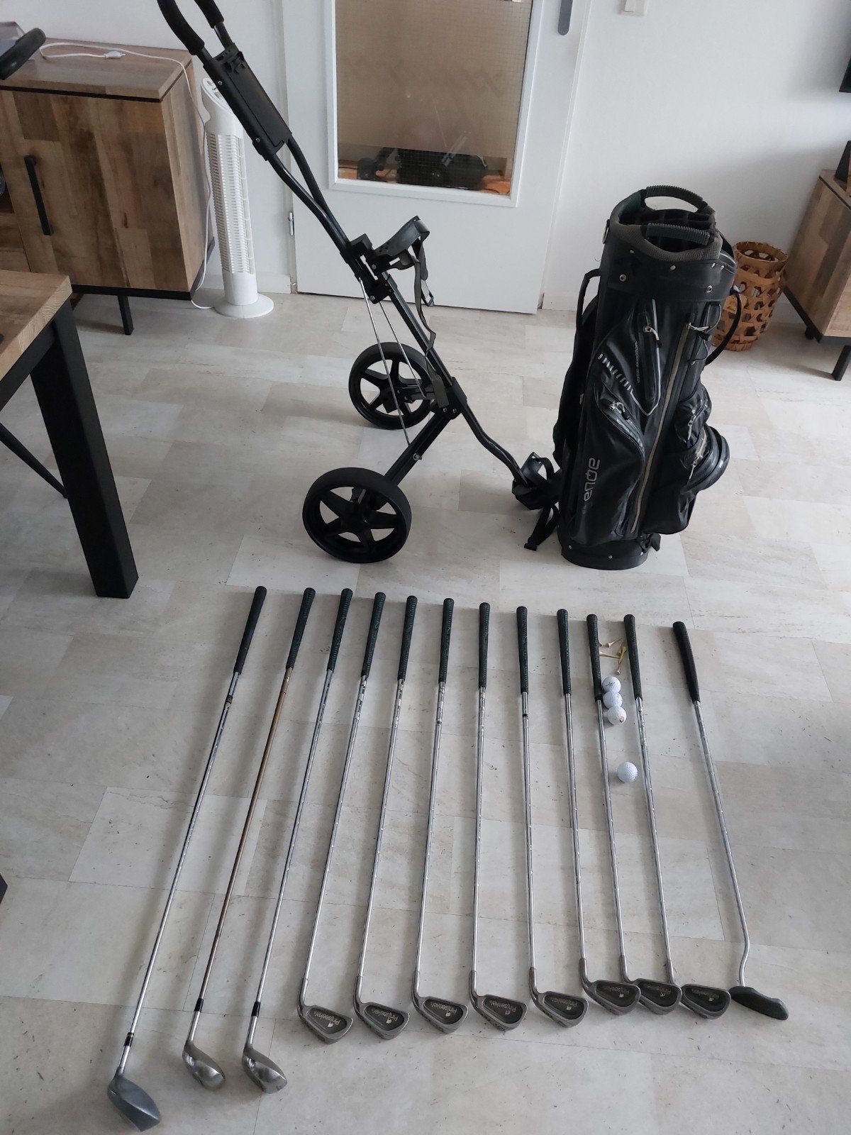 Complete rechtshandige golfset tas en trolley, Ophalen, Gebruikt, Set, Overige merken