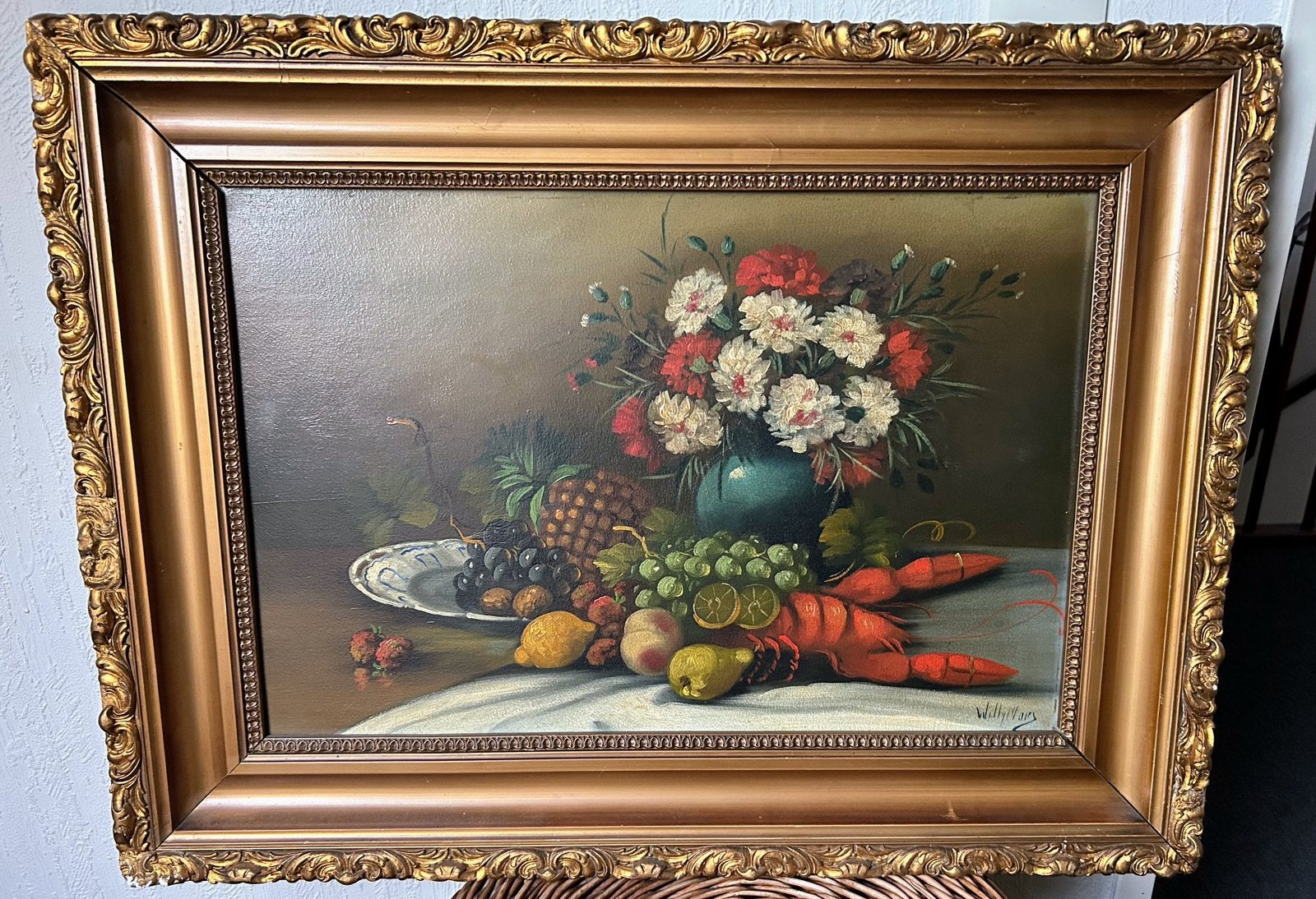 Origineel Stilleven, gesigneerd, prachtige lijst, Antiek en Kunst, Kunst | Schilderijen | Klassiek, Ophalen