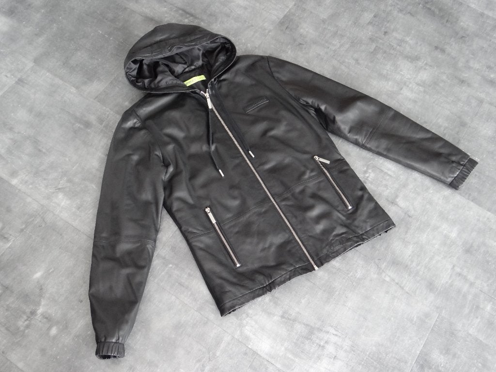 Versace Jeans jas leer (Gevoerd) met capuchon maat 46, Verzenden, Zwart, Nieuw, Maat 46 (S) of kleiner