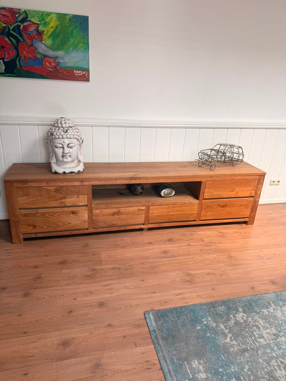 Teakhouten tv meubel 240x45x60, Huis en Inrichting, Kasten | Televisiemeubels, Ophalen, Gebruikt, Teakhout, 200 cm of meer