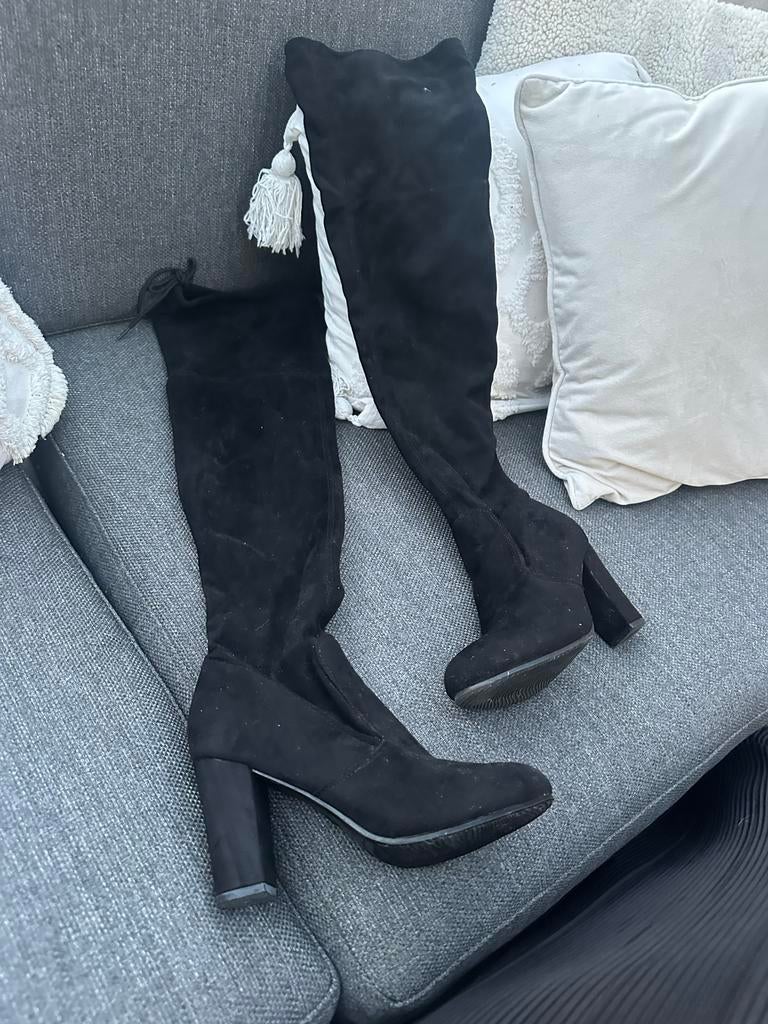 Zwarte Overknee Laarzen Suède Look Maat 37 met Hak, Ophalen of Verzenden, Gedragen, Zwart, Hoge laarzen