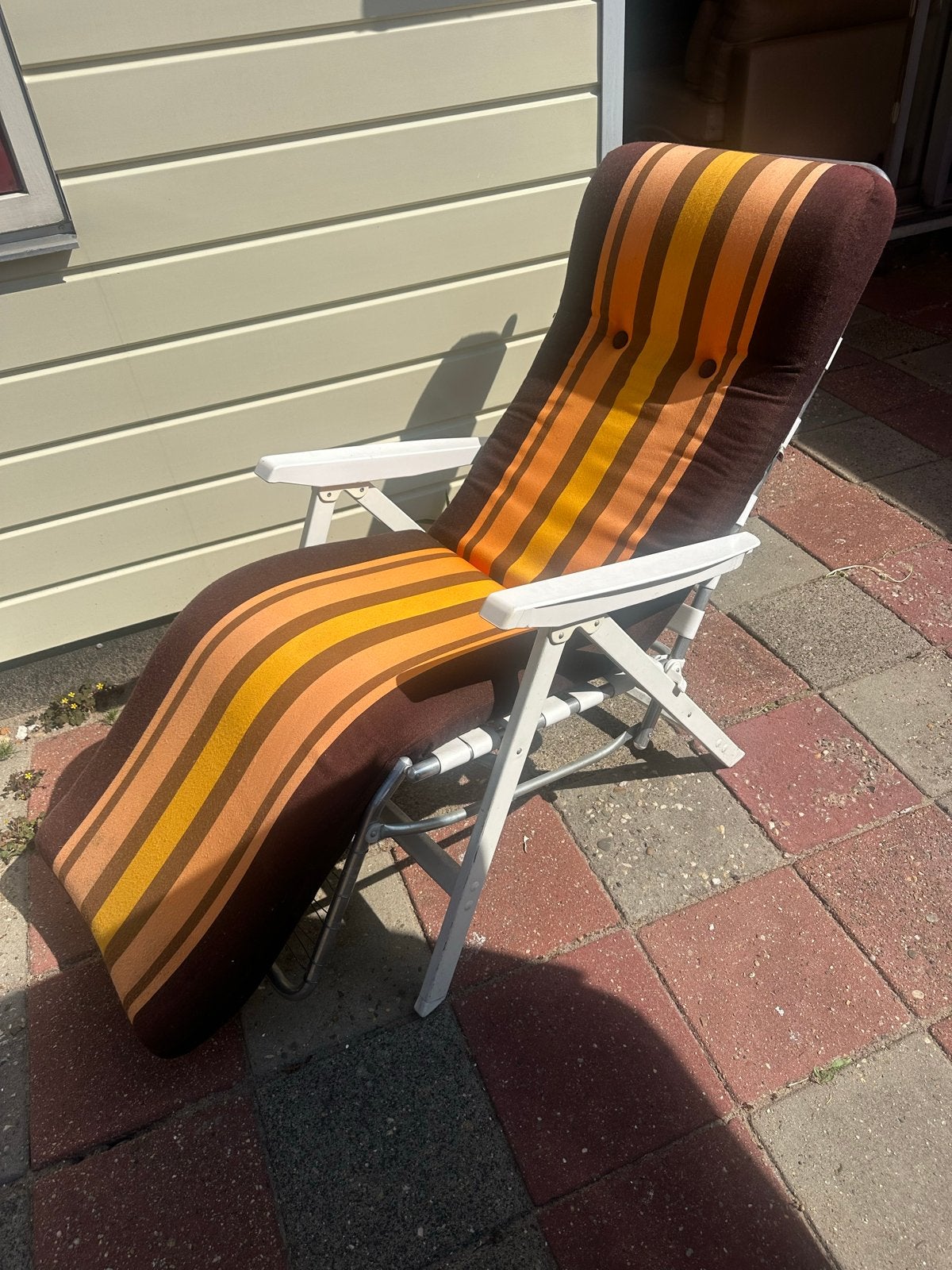 Vintage Kettler ligstoel 70s/80s - Oranje/Bruin, Ophalen of Verzenden, Gebruikt, Aluminium, Verstelbaar