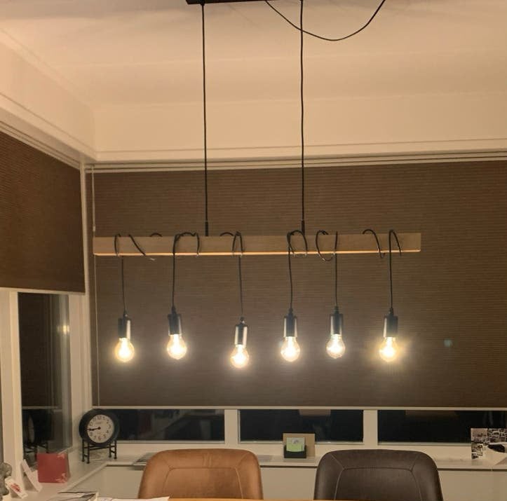 Indistriële hanglamp voor boven de eettafel, Ophalen of Verzenden, Zo goed als nieuw, Hout, E27 (groot)