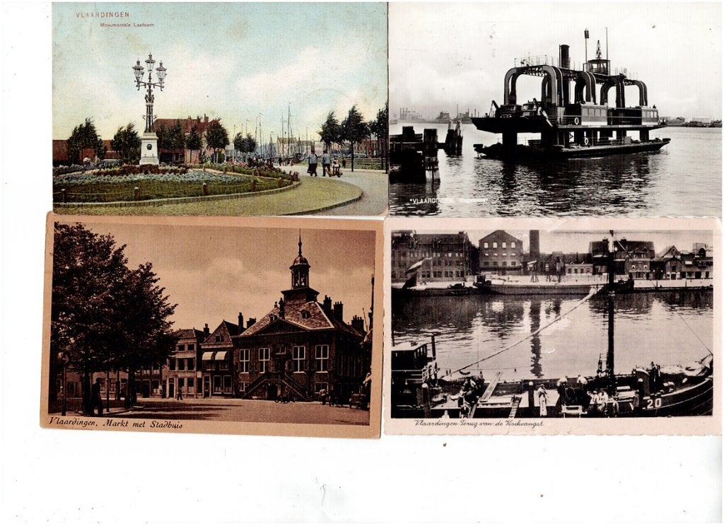 Set van 4 Oude Ansichtkaarten Vlaardingen - Voor 1920, Verzamelen, Ophalen of Verzenden, 1920 tot 1940, Gelopen, Zuid-Holland