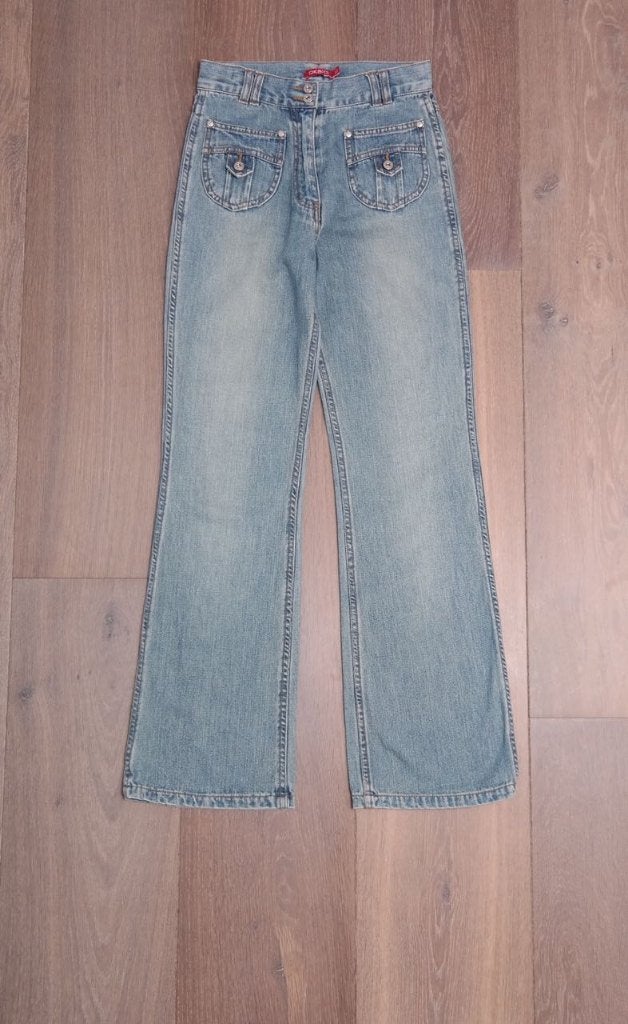 Gewassen jeans vaalblauw, wijde pijpen, high waist; maat 152, Broek, Meisje, Okaidi, Ophalen of Verzenden
