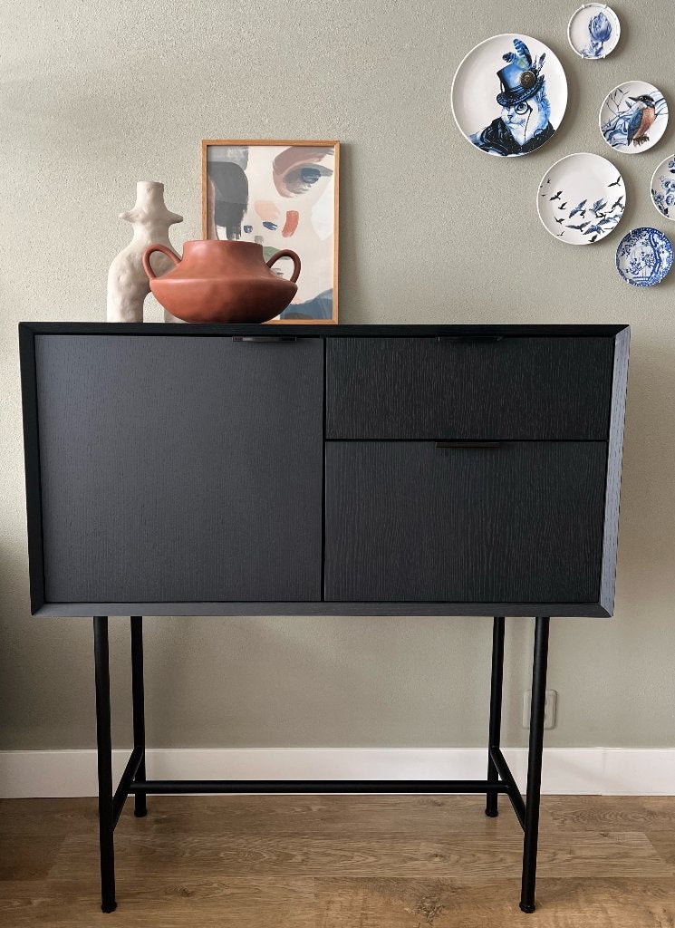 Bodilson design wandkast / vakkenkast Filippa - Zwart, Huis en Inrichting, Kasten | Wandmeubels, Ophalen, 100 tot 150 cm, Zo goed als nieuw