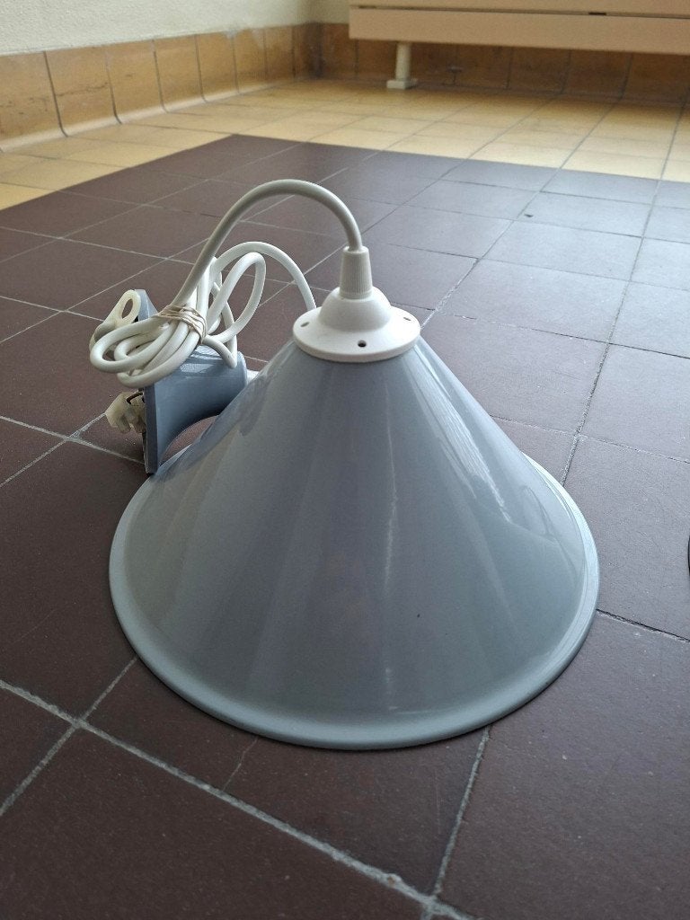 vintage metalen hanglamp grijs retro jaren 80 Hema design, Rond, Ophalen of Verzenden, Zo goed als nieuw, Grijs