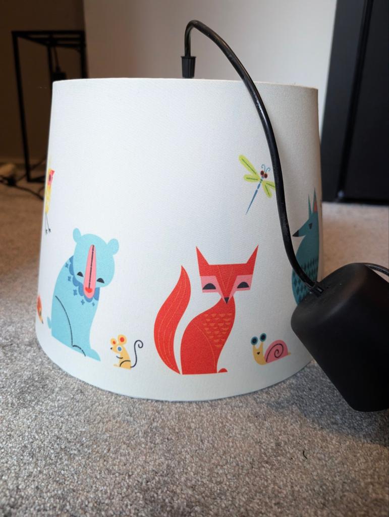 Kinderlamp met dierenprint - Ø 28 cm, H 24 cm, Ophalen of Verzenden, Gebruikt, Wit, Rond
