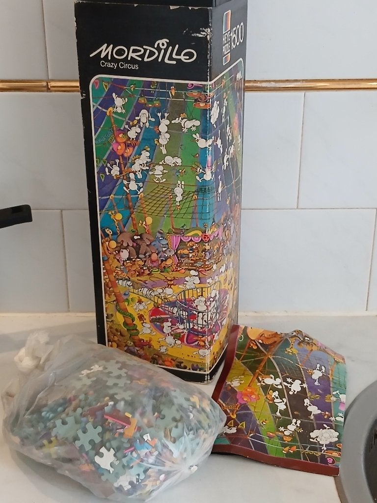 Puzzel Heye Mordillo  Crazy Circus   1974, Ophalen of Verzenden, 500 t/m 1500 stukjes, Gebruikt, Legpuzzel