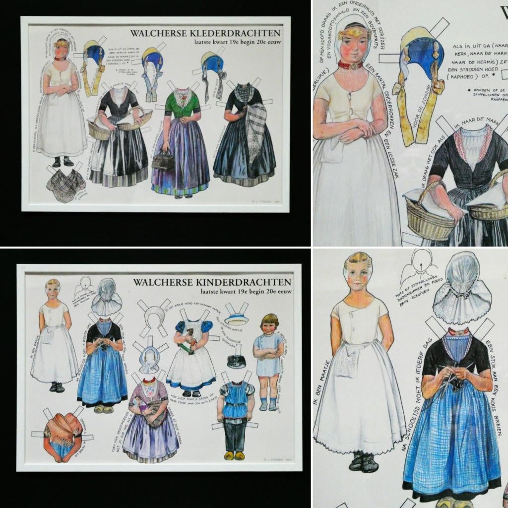 2 X Zeeuwse prent aankleedpop Walcherse klederdracht Zeeland, Antiek en Kunst, Ophalen of Verzenden