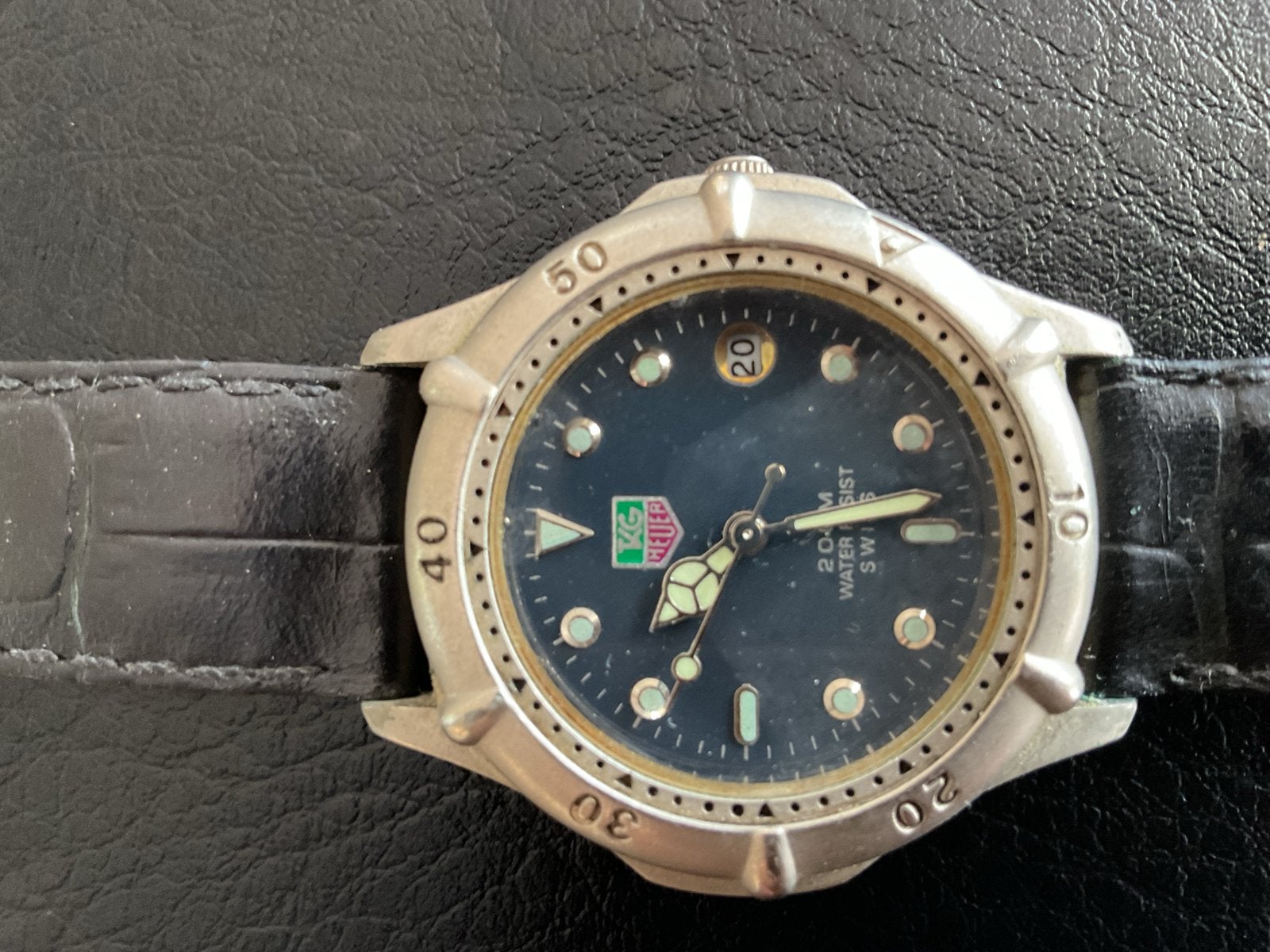 TAG Heuer 200M duikerhorloge met lederen band, Sieraden, Tassen en Uiterlijk, Horloges | Antiek, Overige merken, Staal, Met bandje