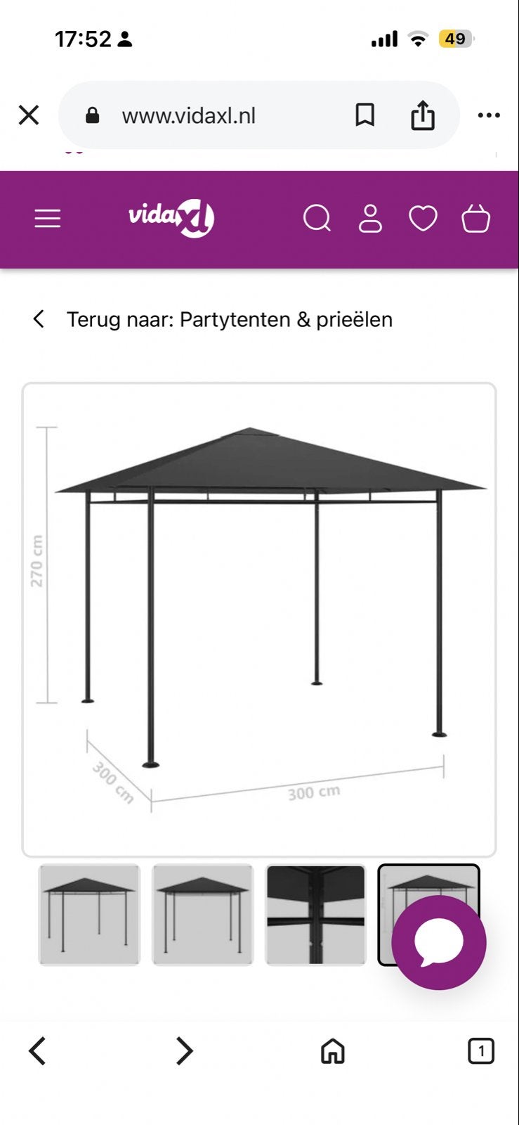 Nieuw prieel 3x3 meter - Overcompleet in doos overkapping, Ophalen, Minder dan 4 meter, Nieuw, Paviljoen