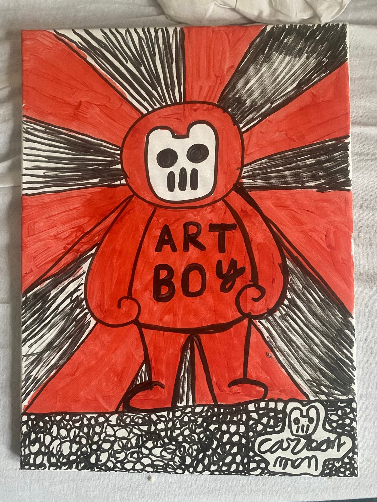 Unieke handgeschilderde popart: 'Art Boy' op canvas, Antiek en Kunst, Acrylverf, Handgeschilderd, Ophalen of Verzenden, Stripfiguren/cartoons