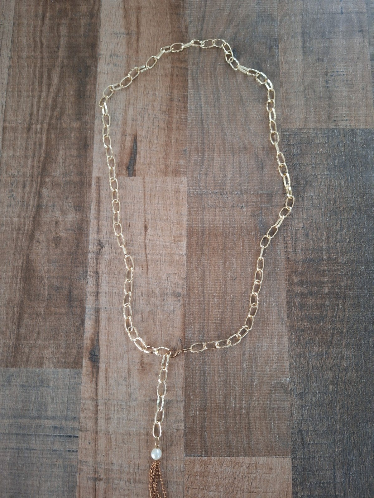 Gouden ketting met parel en kwastje, Ophalen of Verzenden, Zo goed als nieuw, Goud, Overige materialen
