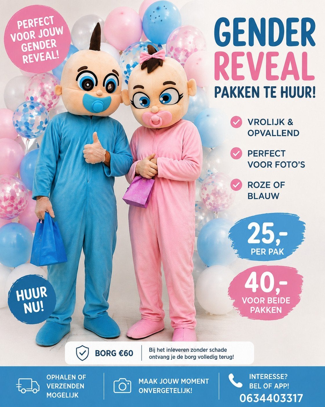 Gender Reveal Pakken baby te Huur - Roze of Blauw, Ophalen of Verzenden, Gebruikt, 170 of groter, Jongen of Meisje