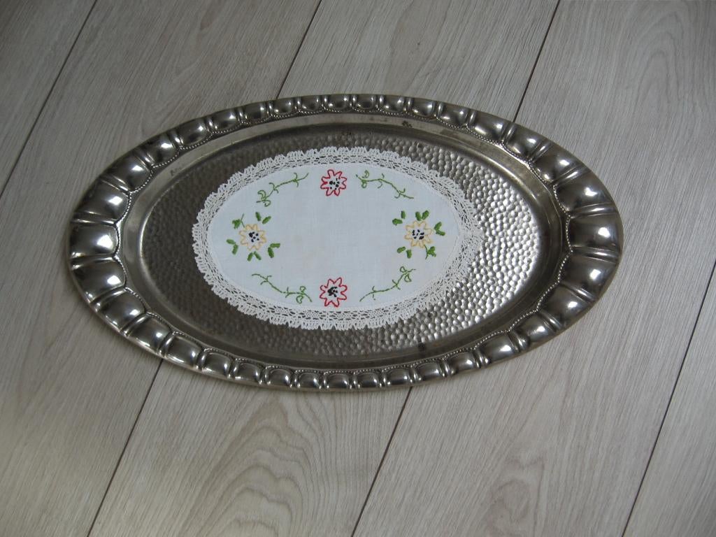 Oude antieke schaal dienblad chroom nikkel 45x24 cm €15,00, Antiek en Kunst, Antiek | Schalen, Ophalen of Verzenden