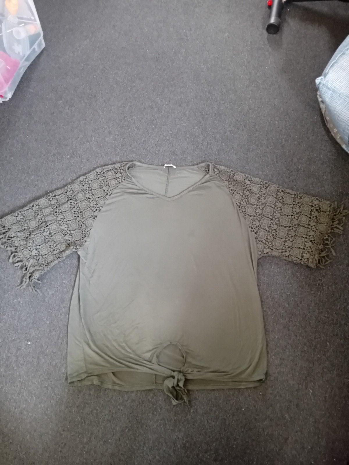 Groene tuniek met gehaakte mouwen - Zo goed als nieuw!, Ophalen of Verzenden, Zo goed als nieuw, Maat 42/44 (L), Groen