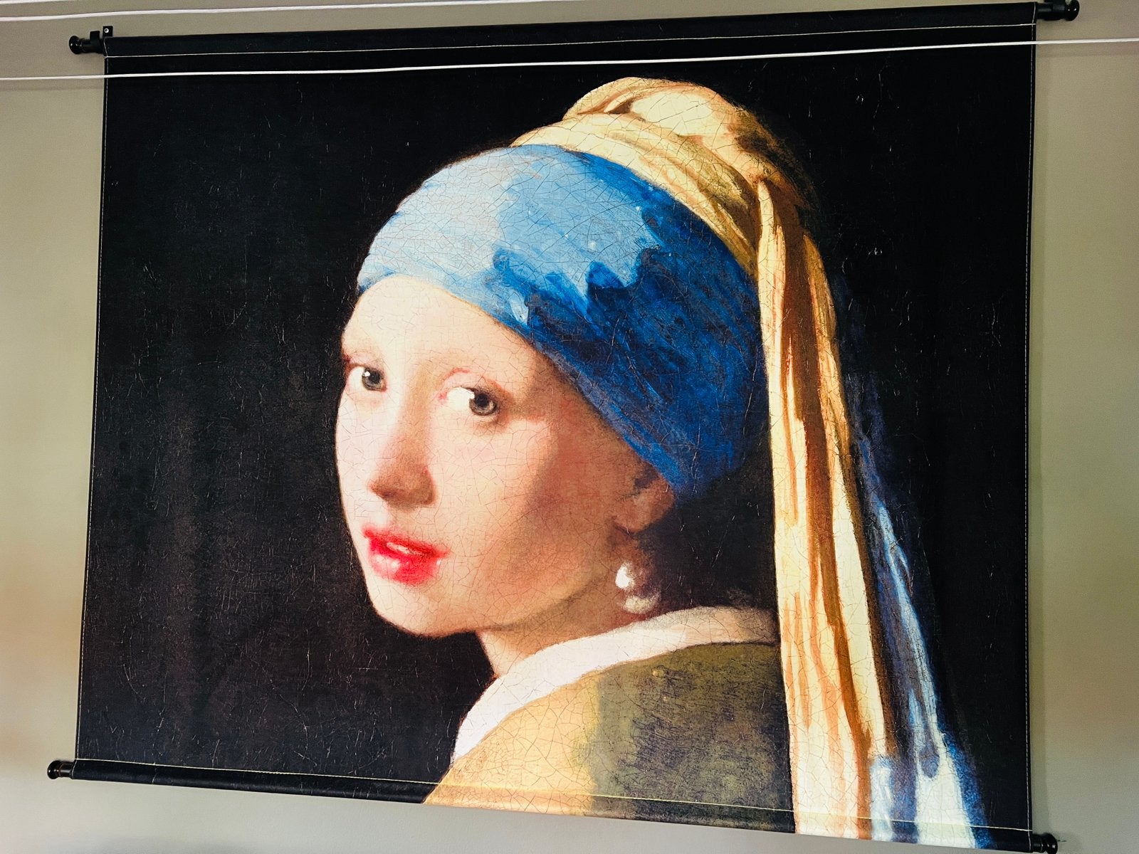 Meisje met de parel doek, Antiek en Kunst, Ophangklaar, Ophalen of Verzenden, Overige materialen, Overige technieken