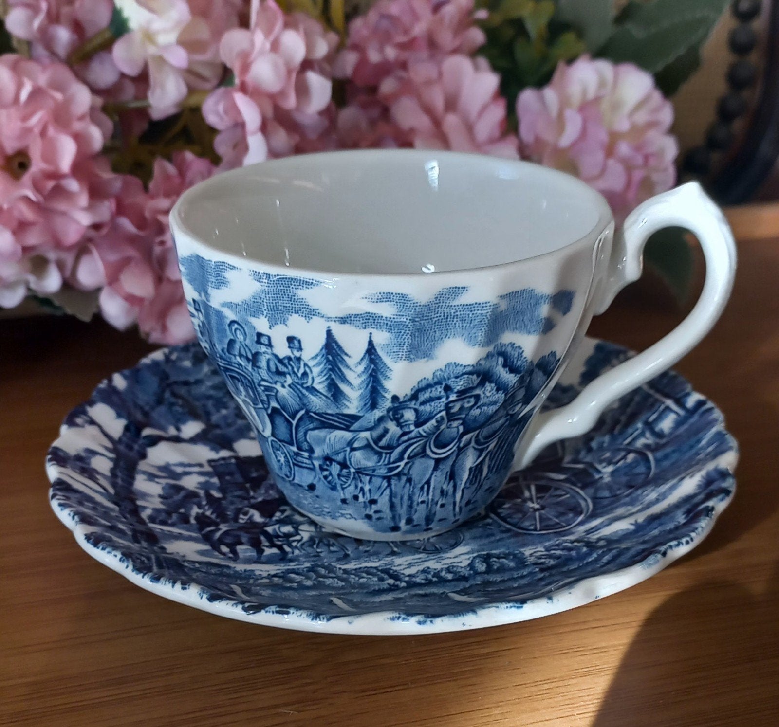 Mooi brocant Engels kopje met schoteltje, blauw/wit, Myott, Ophalen of Verzenden