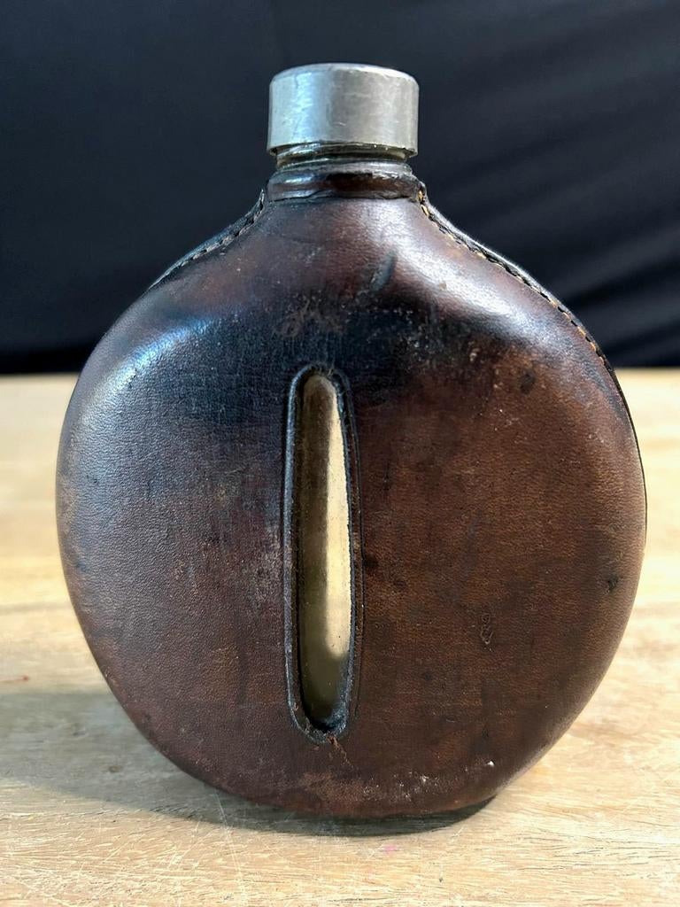 Vintage Leren Heupfles - 11x14 cm, Ophalen of Verzenden