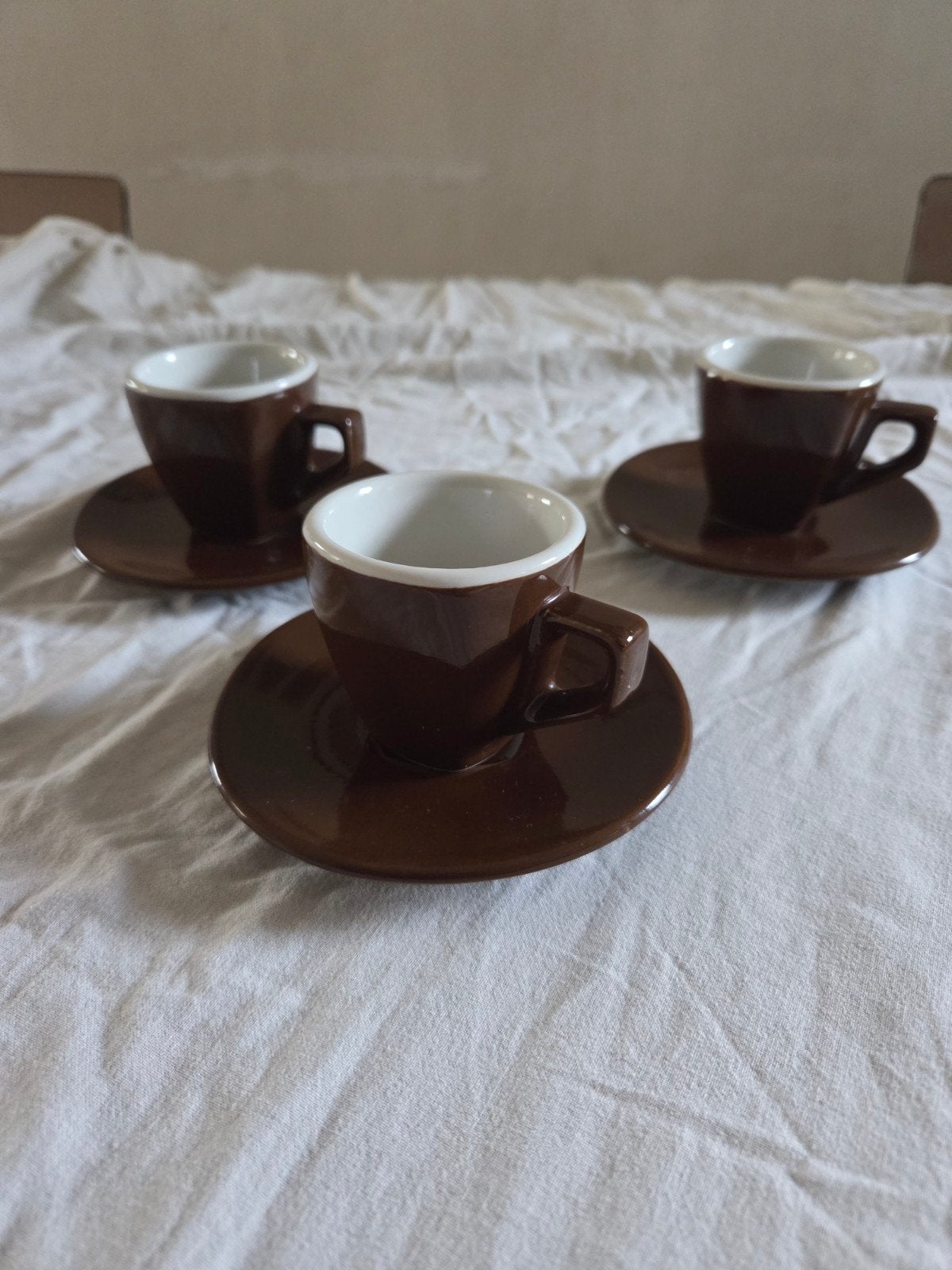 3 vintage ACF Italy espressokopjes, bruin porselein, Ophalen of Verzenden