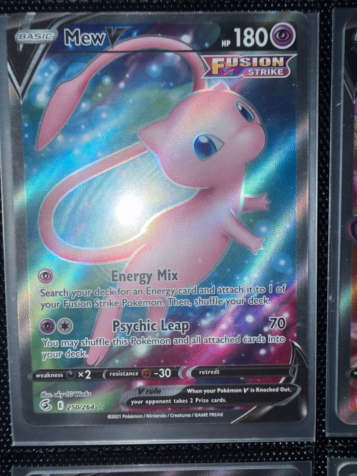 Mew V Fusion Strike Pokémon kaart 250/264 Foil, Ophalen of Verzenden, Zo goed als nieuw, Losse kaart, Foil