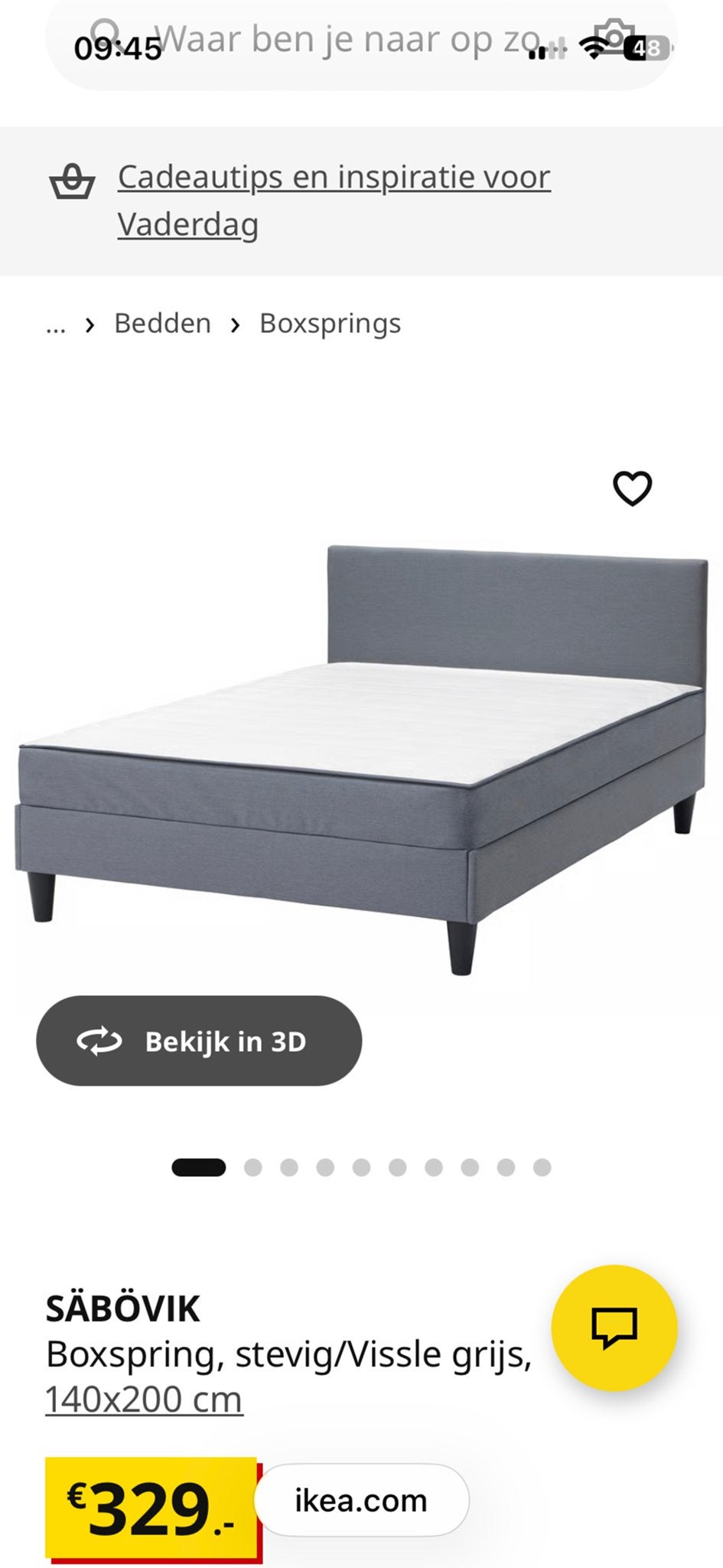 Boxspring SÄBÖVIK 140x200 cm, 2 jaar oud, Huis en Inrichting, Slaapkamer | Boxsprings, Zo goed als nieuw, Twijfelaar, 200 cm, Grijs