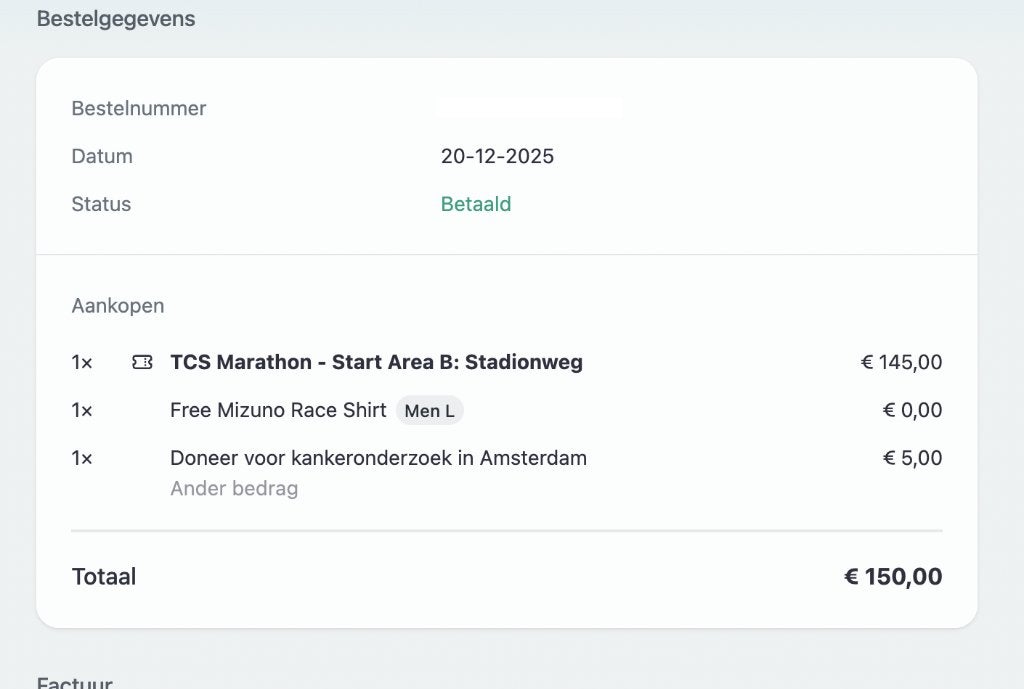 TCS Marathon Amsterdam 2026 te koop, Eén persoon, Oktober