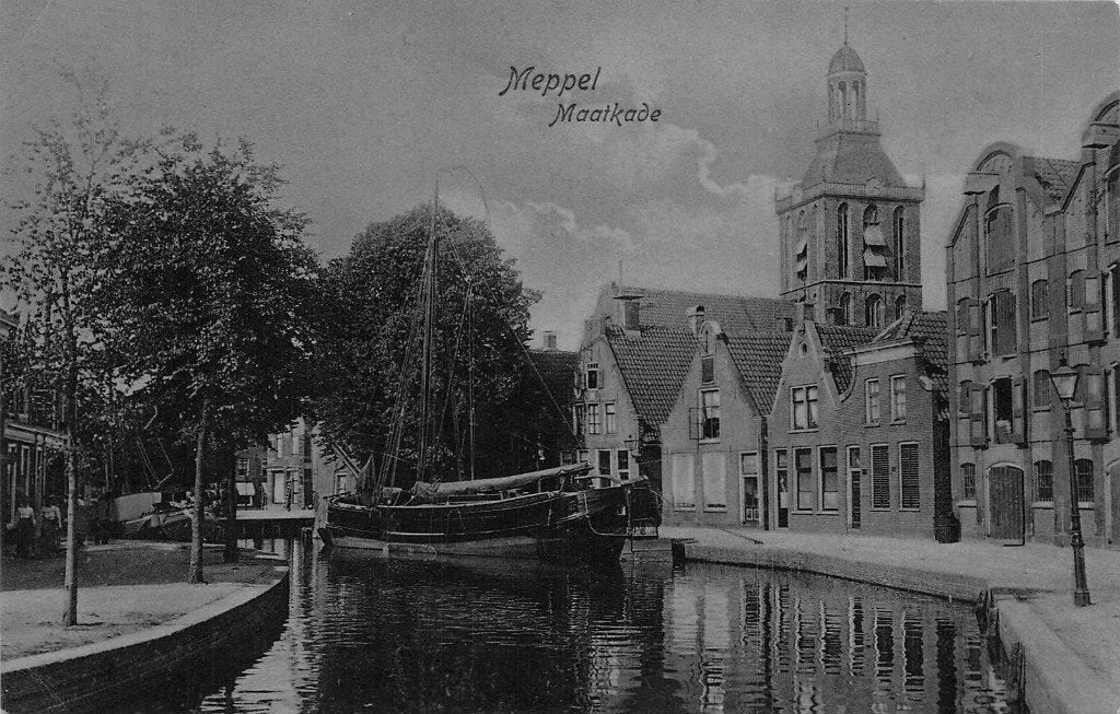 Meppel - Maatkade met schip (rond 1920) blauwe kaart, Ophalen of Verzenden, Voor 1920, Ongelopen, Drenthe