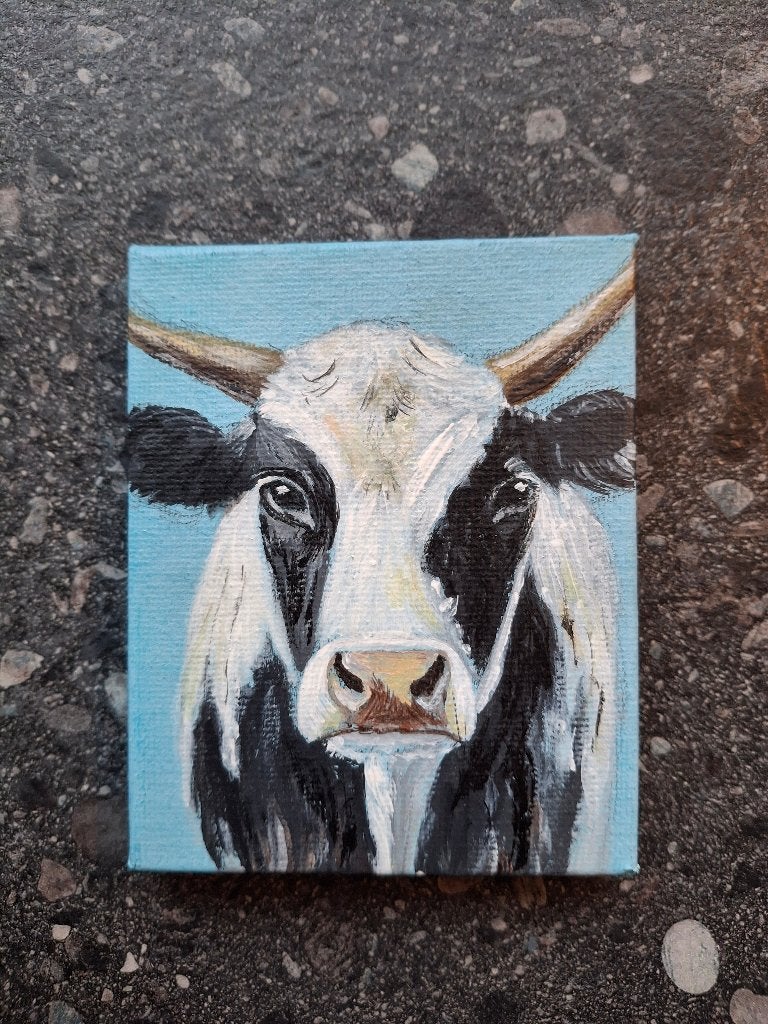 Klein schilderijtje Koe , 10x12 cm, Huis en Inrichting, Ophalen, Minder dan 50 cm, Oorspronkelijke maker, Nieuw