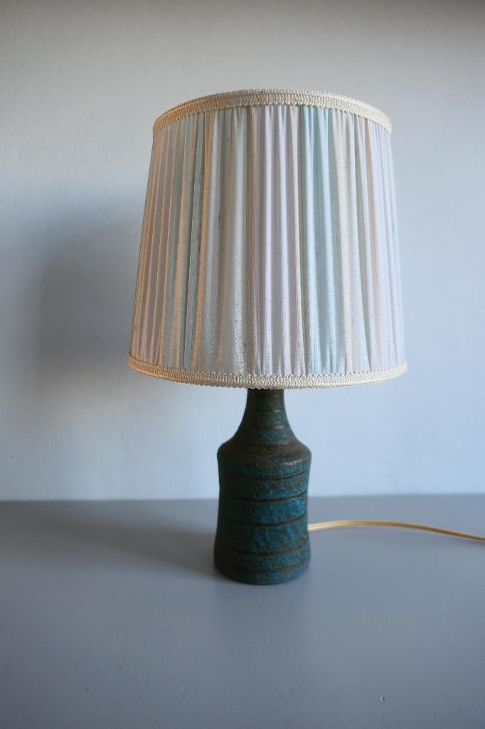 Vintage keramiek tafellamp lamp turquoise zwart, Verzenden, Zo goed als nieuw